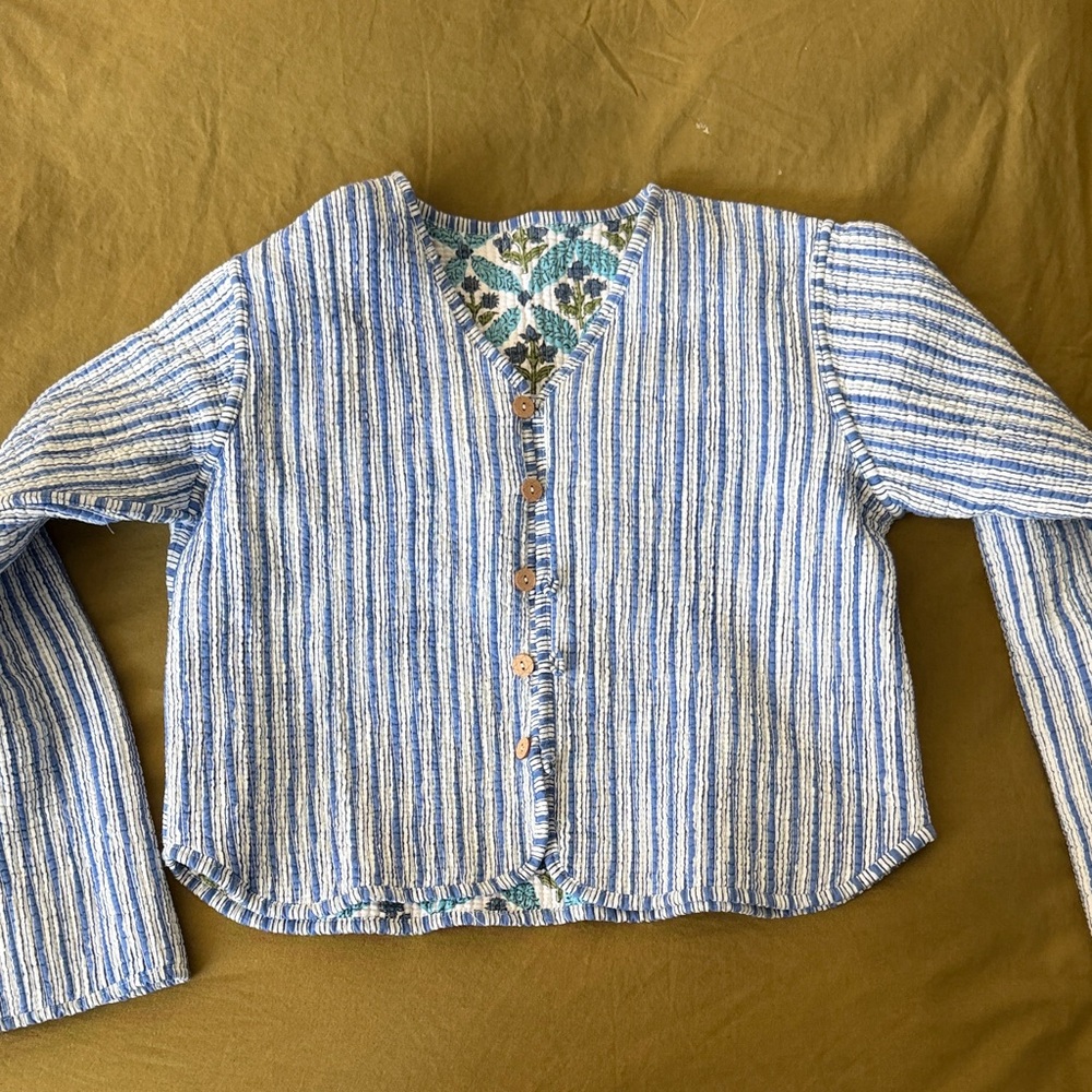 Reversible Striped or flower Button-Front light weight quilted jacket